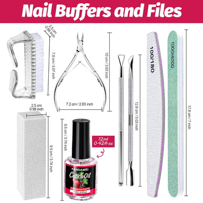 FANDAMEI Nail Files and Buffers, Manicure Tools Nail Care Kit with Nail File, Nail Buffer Block, Cuticle Care for Women with Nippers, Pusher Peeler. Cuticle Oil and Nail Prep Kit.