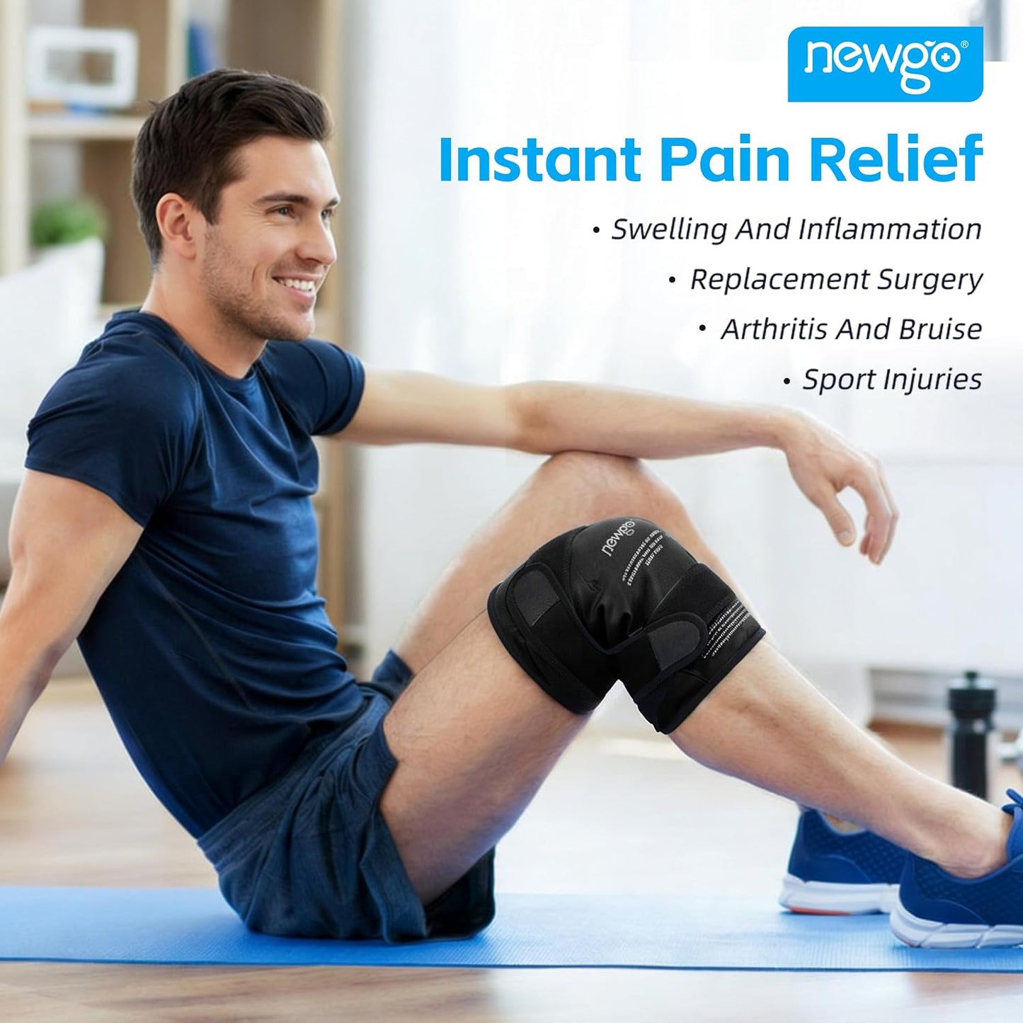 NEWGO Knee Ice Pack Wrap, Ice Pack for Knees Cold Compression Therapy for Knee Replacement Surgery, Arthritis Pain, ACL, Swelling, Sports Injuries (21.7" x 9.8") - Blue