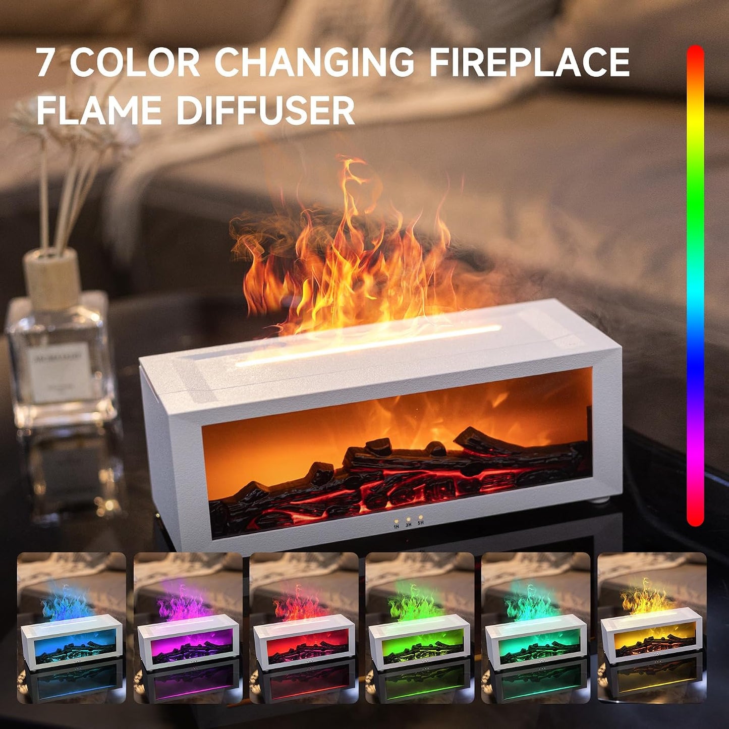 TMEHM Fireplace Flame Air Diffuser Humidifier,7 Colors Aromatherapy Essential Oil Diffuser,Ultrasonic Aroma Humidifier with Timer for Home,Bedroom,Office,Yoga (Black)