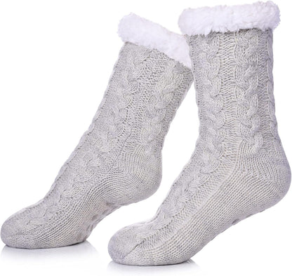 SDBING Women's Winter Super Soft Warm Cozy Fleece Lined Fuzzy Slipper Socks with Grippers