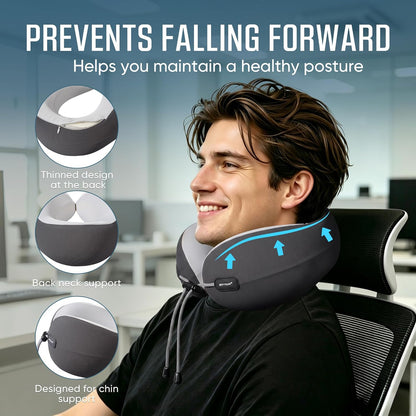 SKYTRAX COMF® Premium Ergonomic Memory Foam Travel Neck Pillow, Washable Cooling Ice Silk Cover, Firm Neck Support for Airplane Long Flights & Pain Relief, with Portable Carry Case (Grey)