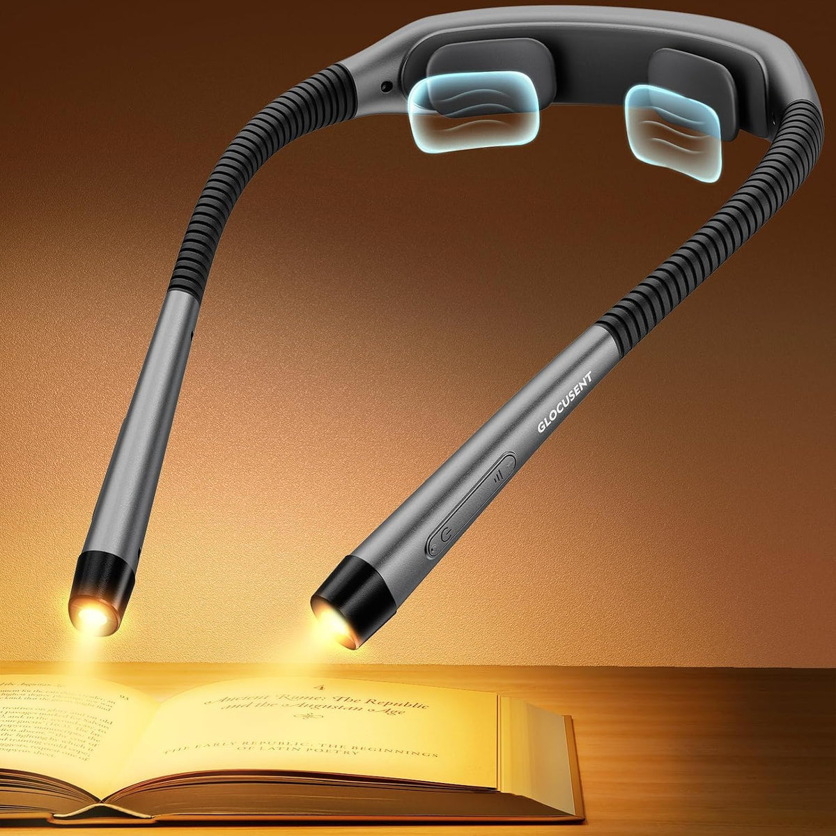 Glocusent Neck Light with Timer, 100 Hours Book Light for Bedtime Reading