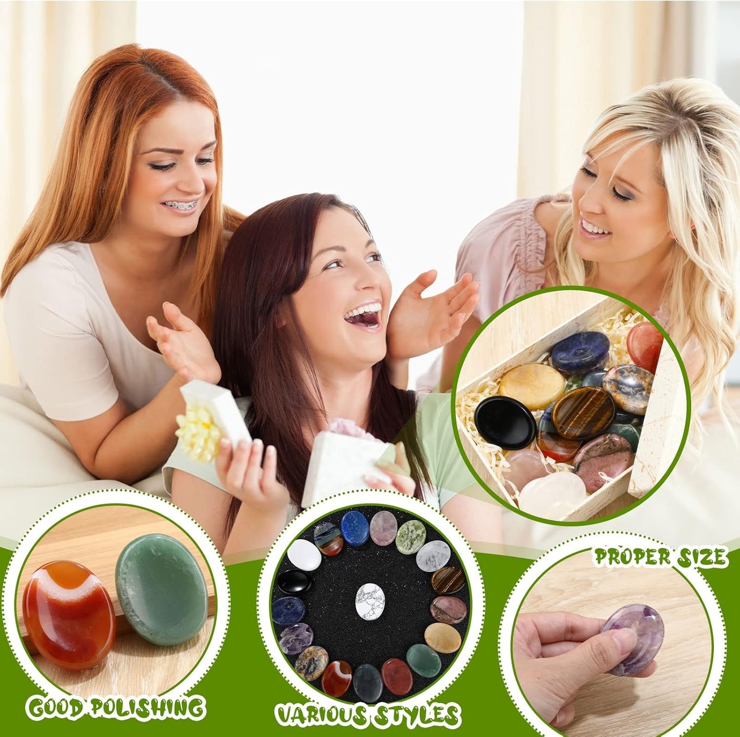 Fumete 18 Pcs Thumb Worry Stone for Anxiety Chakra Crystals Oval Chakra Stones Amethyst Tigers Eye Crystal for Anxiety Stress Relief Meditation Office Stress Yoga Crystal Spiritual Gift (Mixed Set)