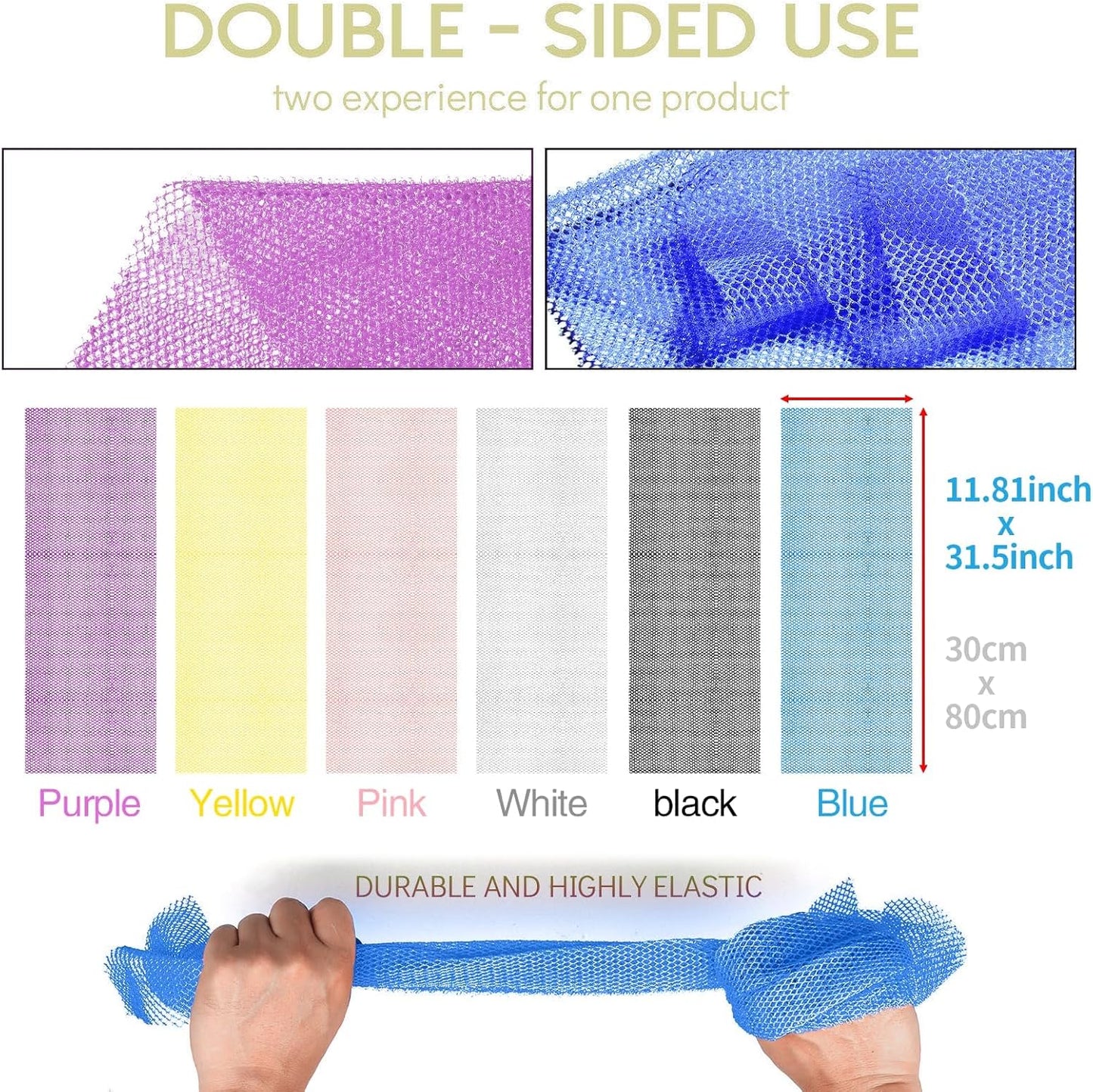 UJFQBH 3 Pieces African Bath Sponge African Net Long Net Bath Sponge Exfoliating Shower Body Scrubber Back Scrubber Skin Smoother,Great for Daily Use (Pink,Yellow,Purple)
