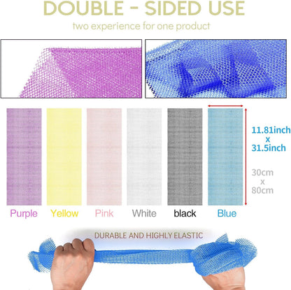 UJFQBH 3 Pieces African Bath Sponge African Net Long Net Bath Sponge Exfoliating Shower Body Scrubber Back Scrubber Skin Smoother,Great for Daily Use (Pink,Yellow,Purple)