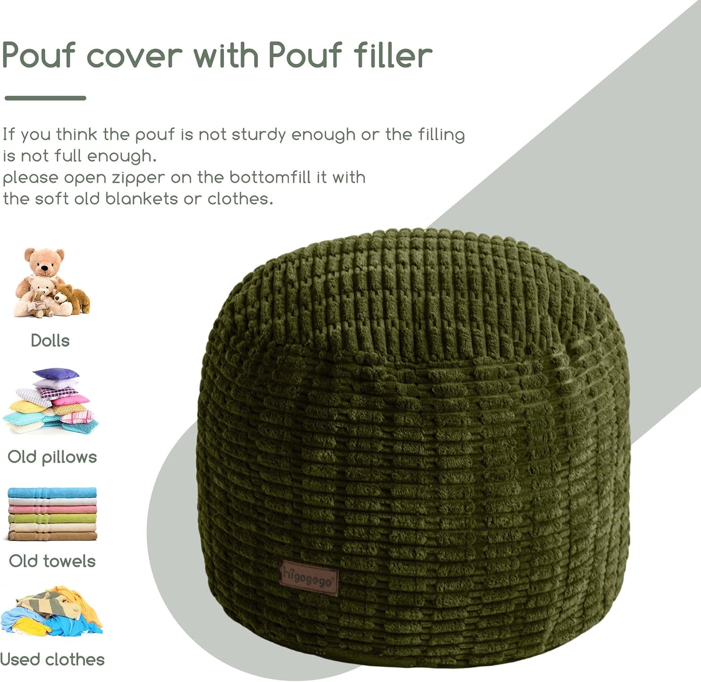 HIGOGOGO Pouf Ottoman Stuffed Round Modern Foam Filled Foot Rest Poufs for Living Room Chair Decorative 20 X 15 Inches Boho Relax Stool for Wedding Christmas Party, Beige