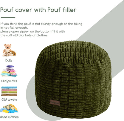 HIGOGOGO Pouf Ottoman Stuffed Round Modern Foam Filled Foot Rest Poufs for Living Room Chair Decorative 20 X 15 Inches Boho Relax Stool for Wedding Christmas Party, Beige
