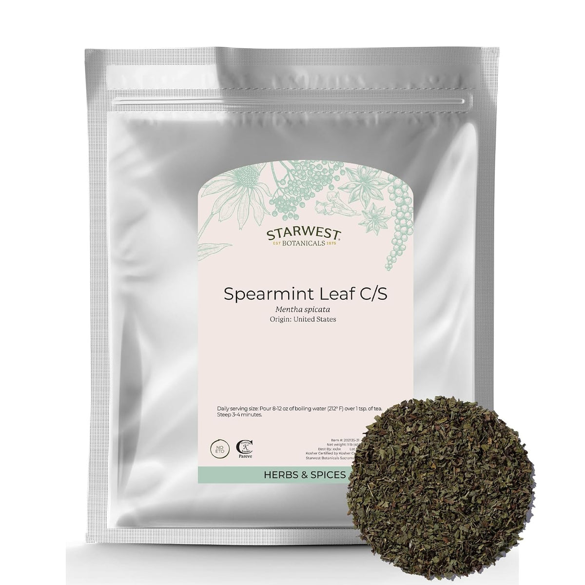 Starwest Botanicals Spearmint Leaves, Cut & Sifted - Bulk 1 lb Bag