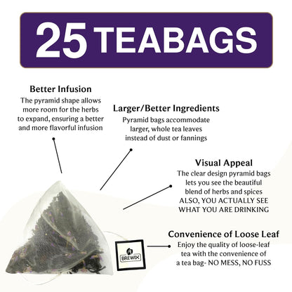 BREWIX, Earl Grey Lavender Tea Bags (25 Whole-Leaf Pyramid Sachets) | London Fog Black Tea with Natural Bergamot, Lavender & Vanilla | Floral, Aromatic & Caffeinated, Hot, Iced or Latte | Picnic in Paris
