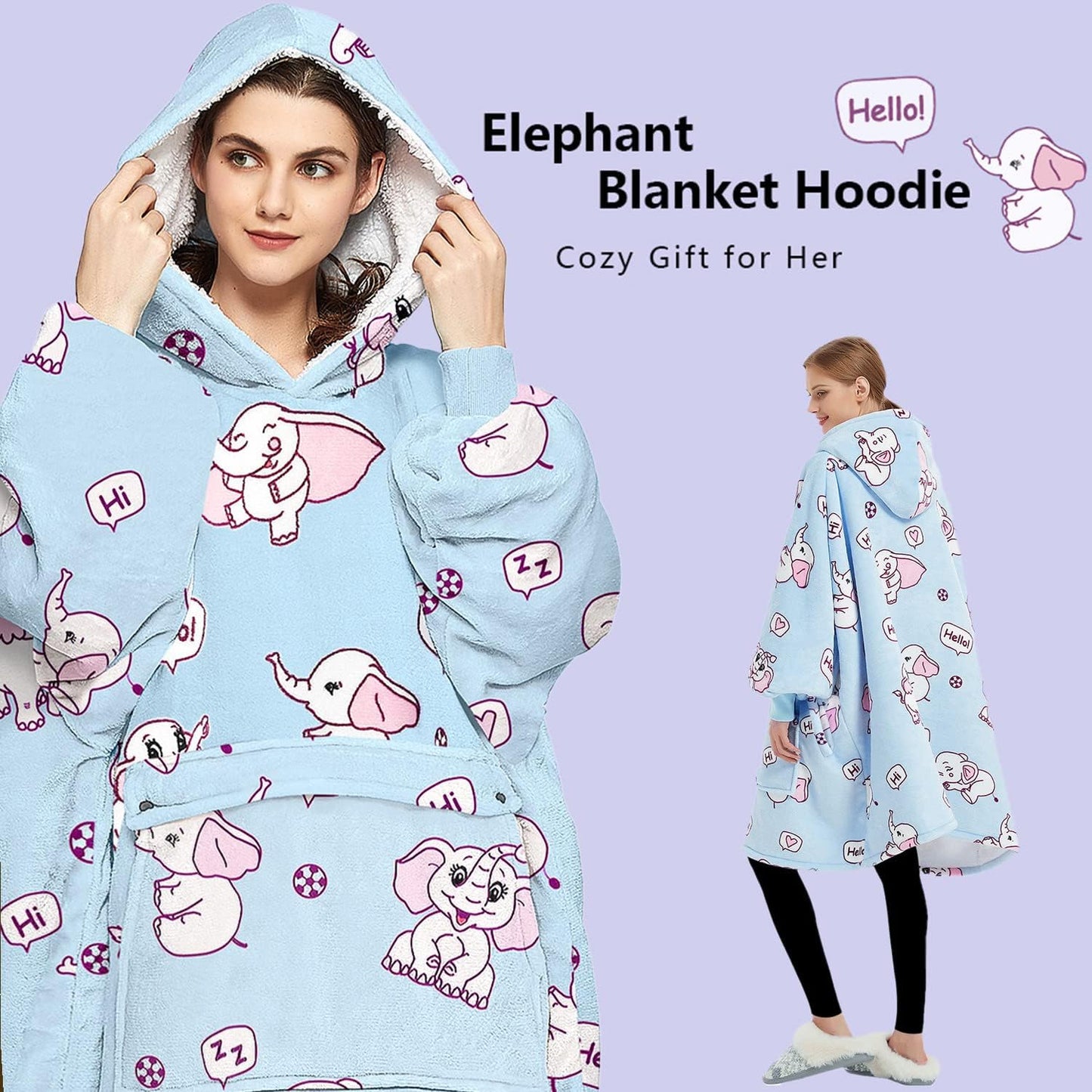 KFUBUO Wearable Blanket Hoodie for Adults Sherpa All Patterns Cat Oversized Sweatshirt Blanket with Pockets for Women