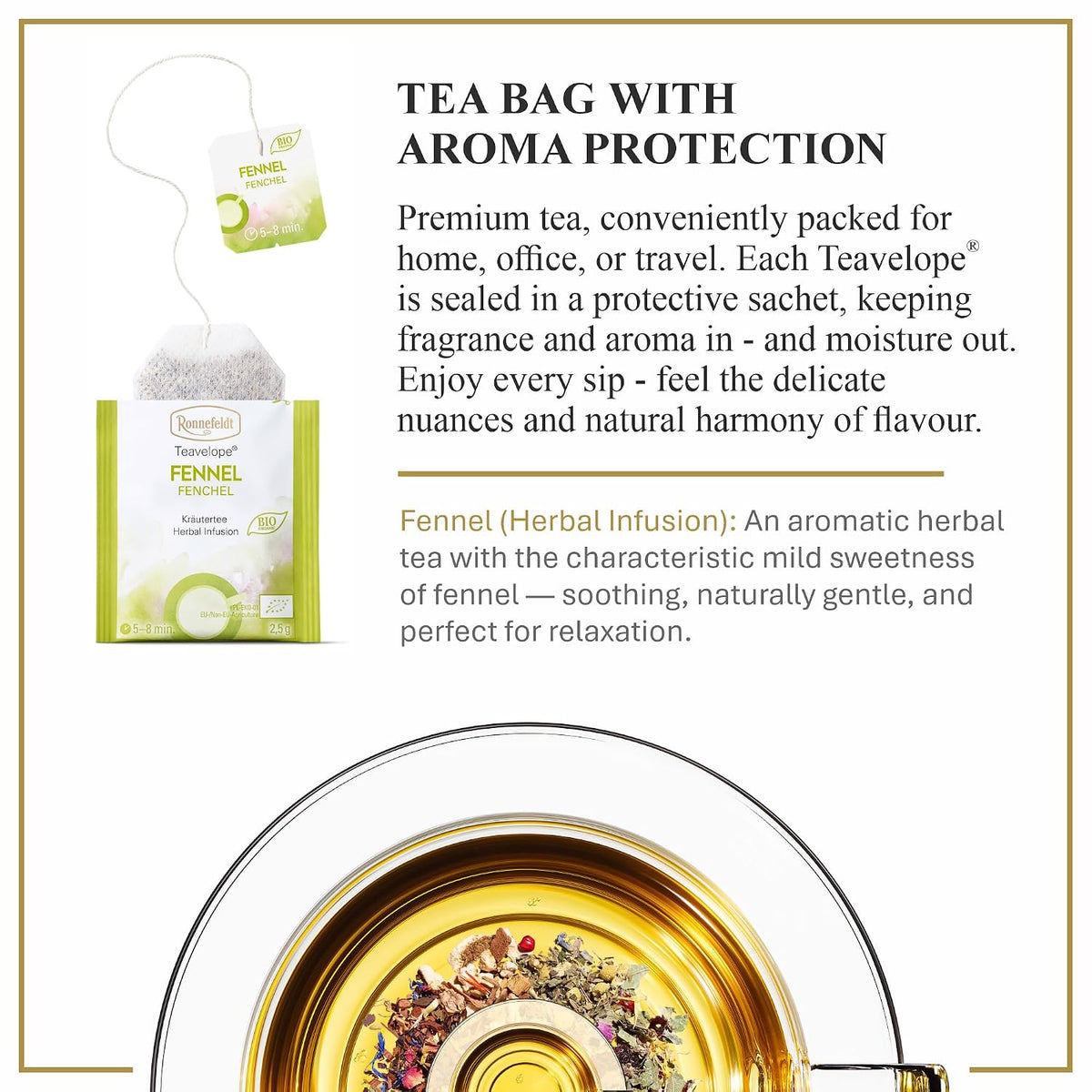 Ronnefeldt Teavelope Fennel Herbal Tea Bags, Caffeine Free, 25 Ct