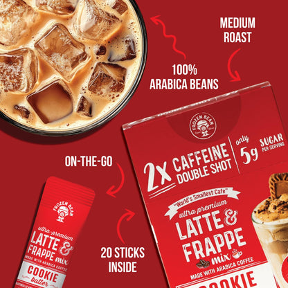 The Frozen Bean Vanilla Bean Frappe & Latte Instant Mix (10 Sticks), Made with Arabica Coffee, Double Shot Caffeine, Low Sugar & Premium Ingredients, Hot, Iced, or Blended Drinks