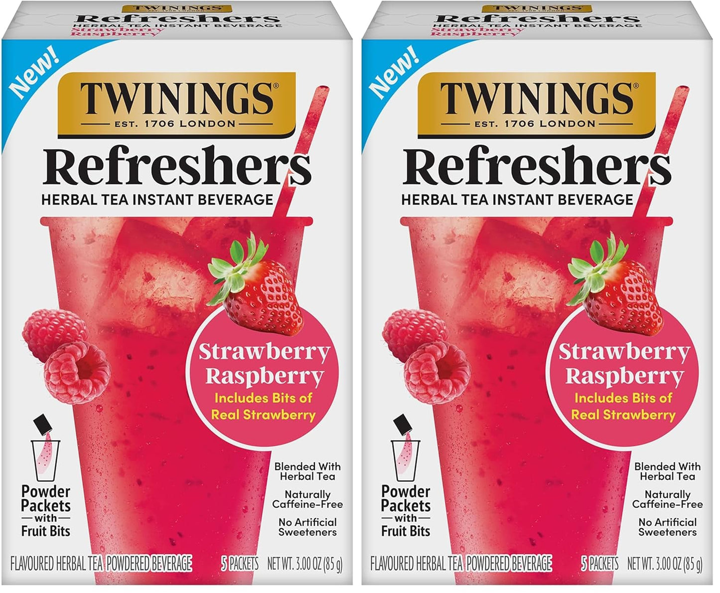 Twinings Strawberry & Raspberry Herbal Iced Tea, 72 Oversized Tea Bags, Makes 18 Pitchers or 144 Servings, Unsweetened, Naturally Caffeine-Free, 72 Count (Pack of 1)