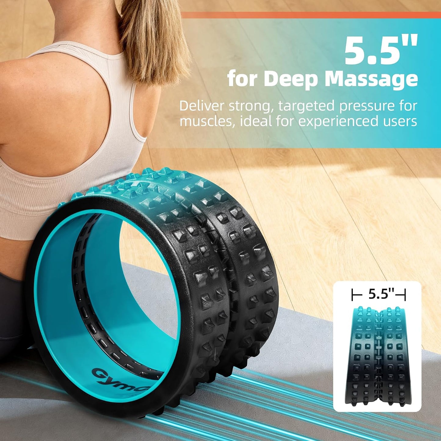 GymCope Back Roller for Back Pain Reliefn & Stretching, Deep Tissue Massage Roller Supports Up to 530 lbs / 240 kg, 5.5''-7.5'' Curved Foam Roller for Home Physical Stretching (Blue, Medium)