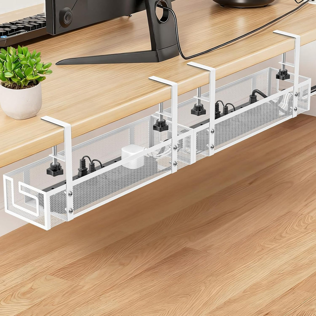 Under Desk Cable Management Tray, 15.75" No Drill Cable Management White,
