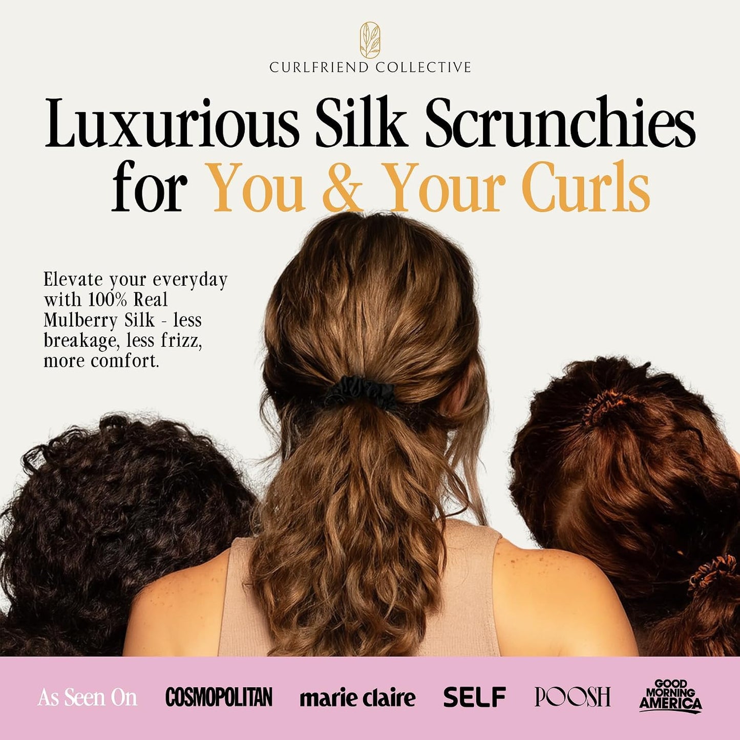 Silk Scrunchies for Women Ponytail Holders – Oversized Mulberry Silk Scrunchies – Extra Large No Damage Hair Ties for Curly, Thick, and Thin - Hair Accessories for Women – Black, XL By Curlfriend