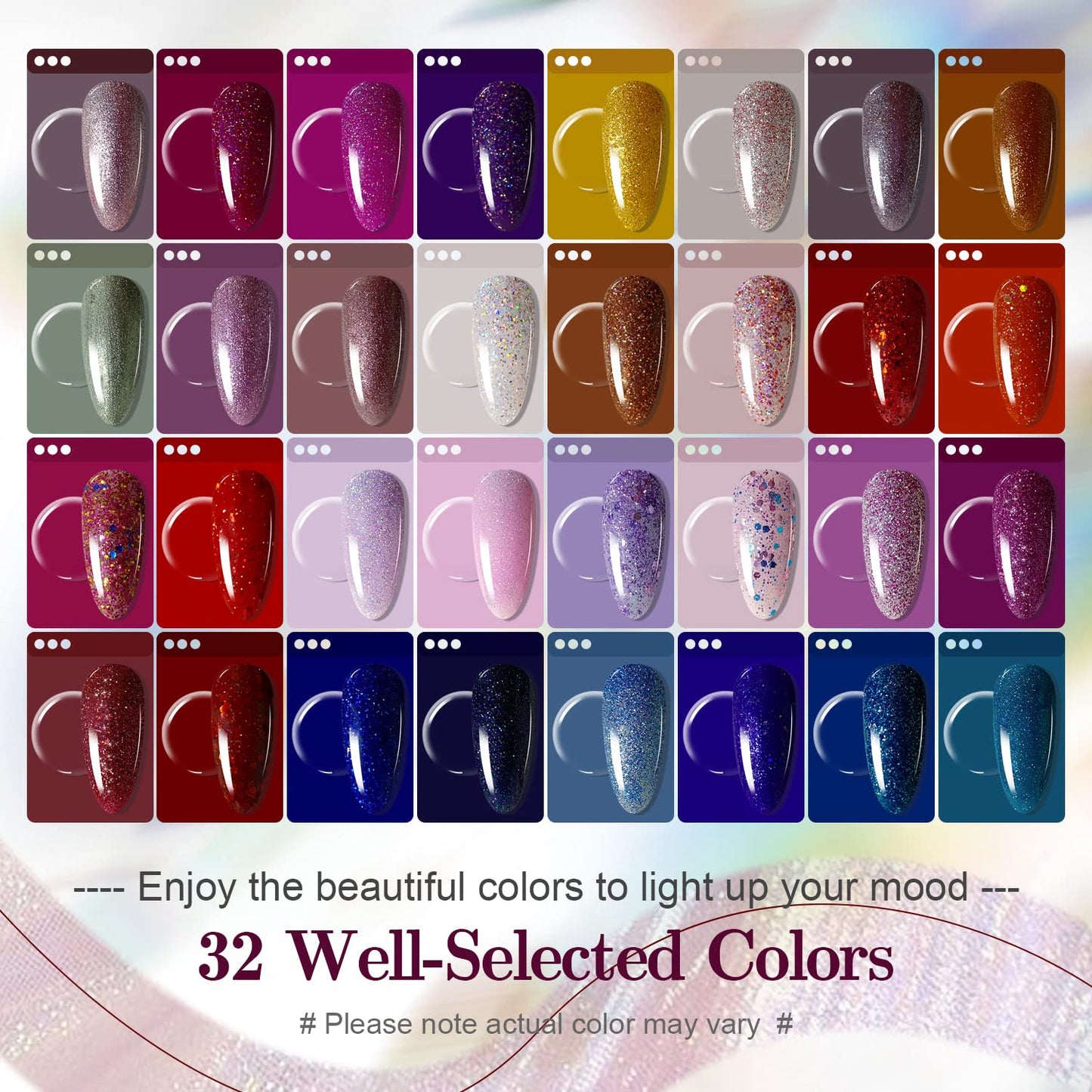 JODSONE Gel Nail Polish Kit 60 PCS with U V Light Soak off Base Top Coat 55 Shine Colors Gel Nail Kit Bright and Dark Brown Wine Red Series Manicure Set for Women and Girls