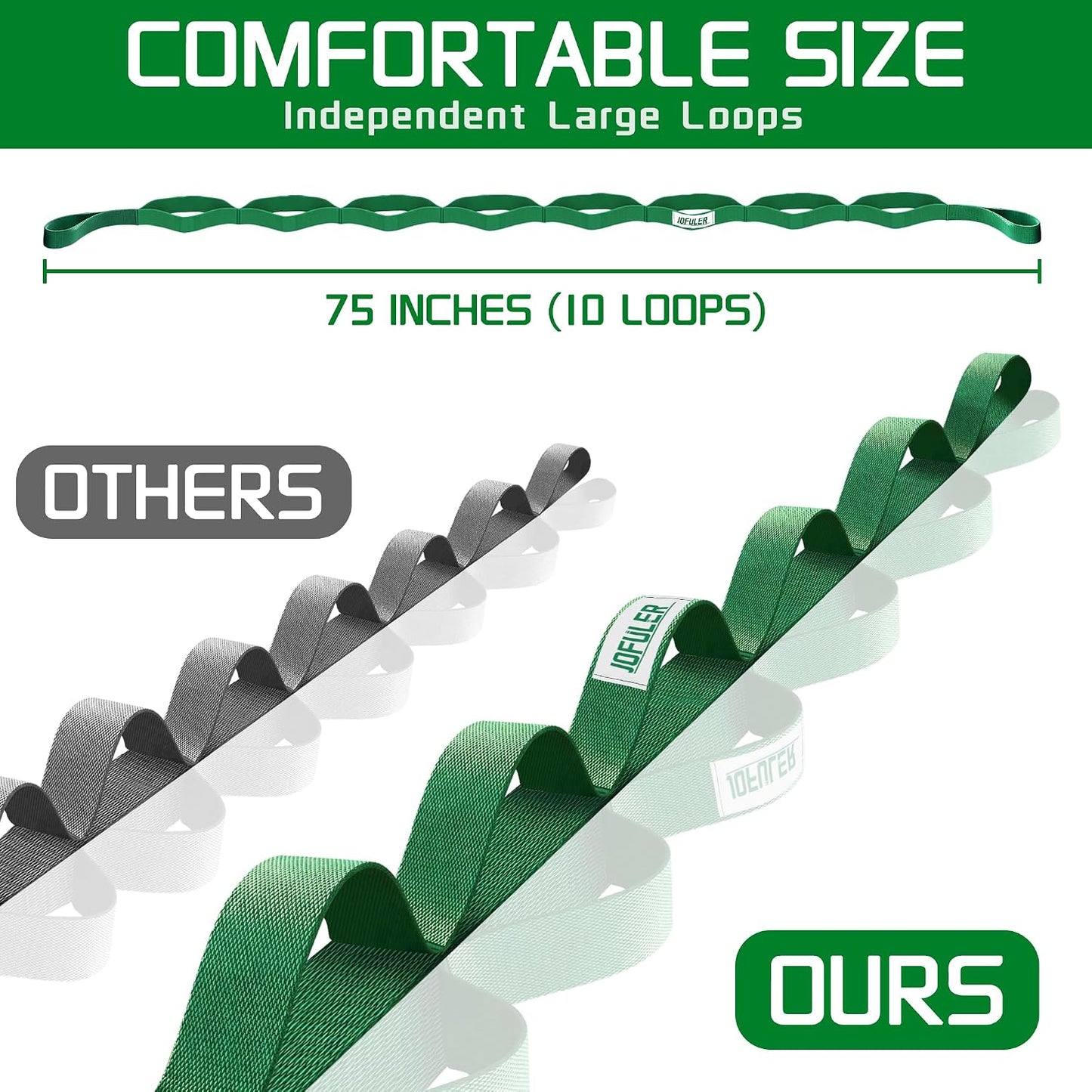 Stretching Strap for Physical Therapy and Home Rehab, 10 Loops Non-Elastic Yoga Strap for Hamstring, Calf and Back Stretching, Mobility, Exercise, Pilates, Flexibility