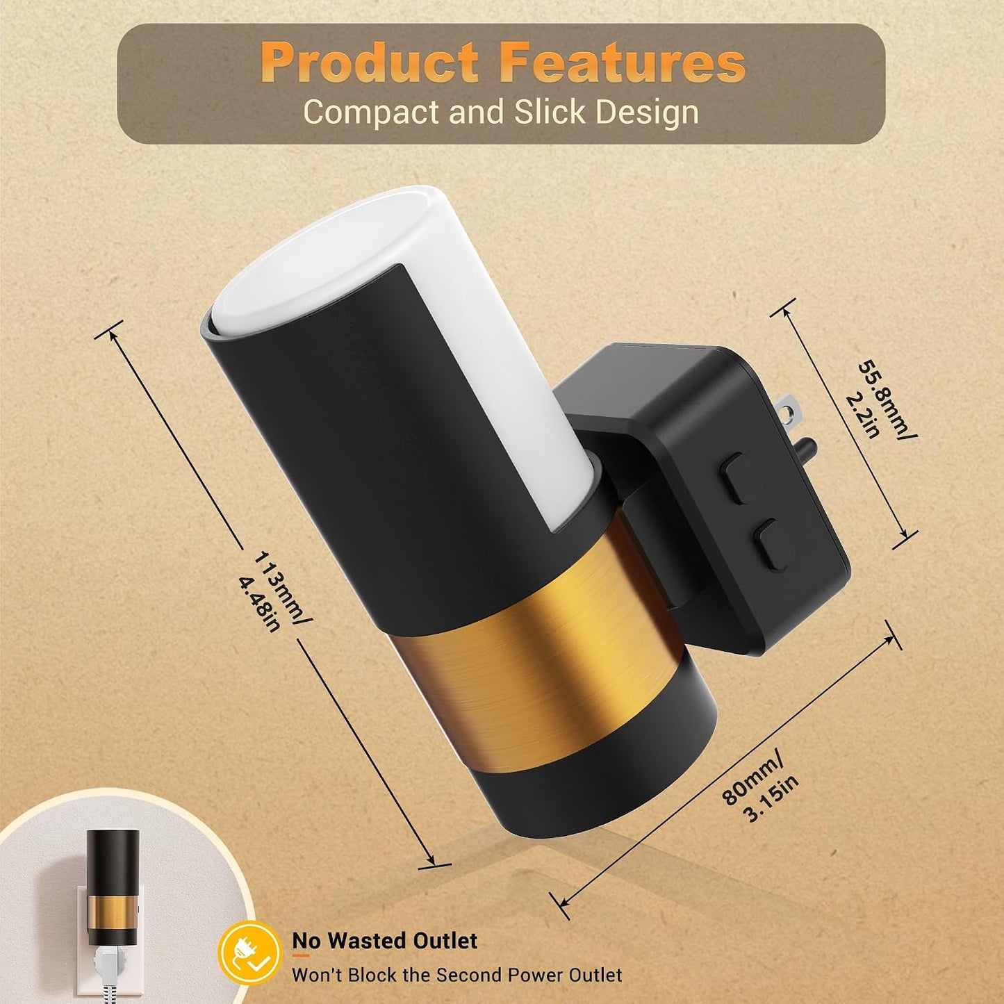 Amber Night Lights Plug into Wall, Dimmable Night Light Plug in, Modern Night Lights Auto On/Off, Amber Night Light 2000K, 0-100LM Adjustable Brightness Nightlight for Hallway Bedroom, 2 Pack