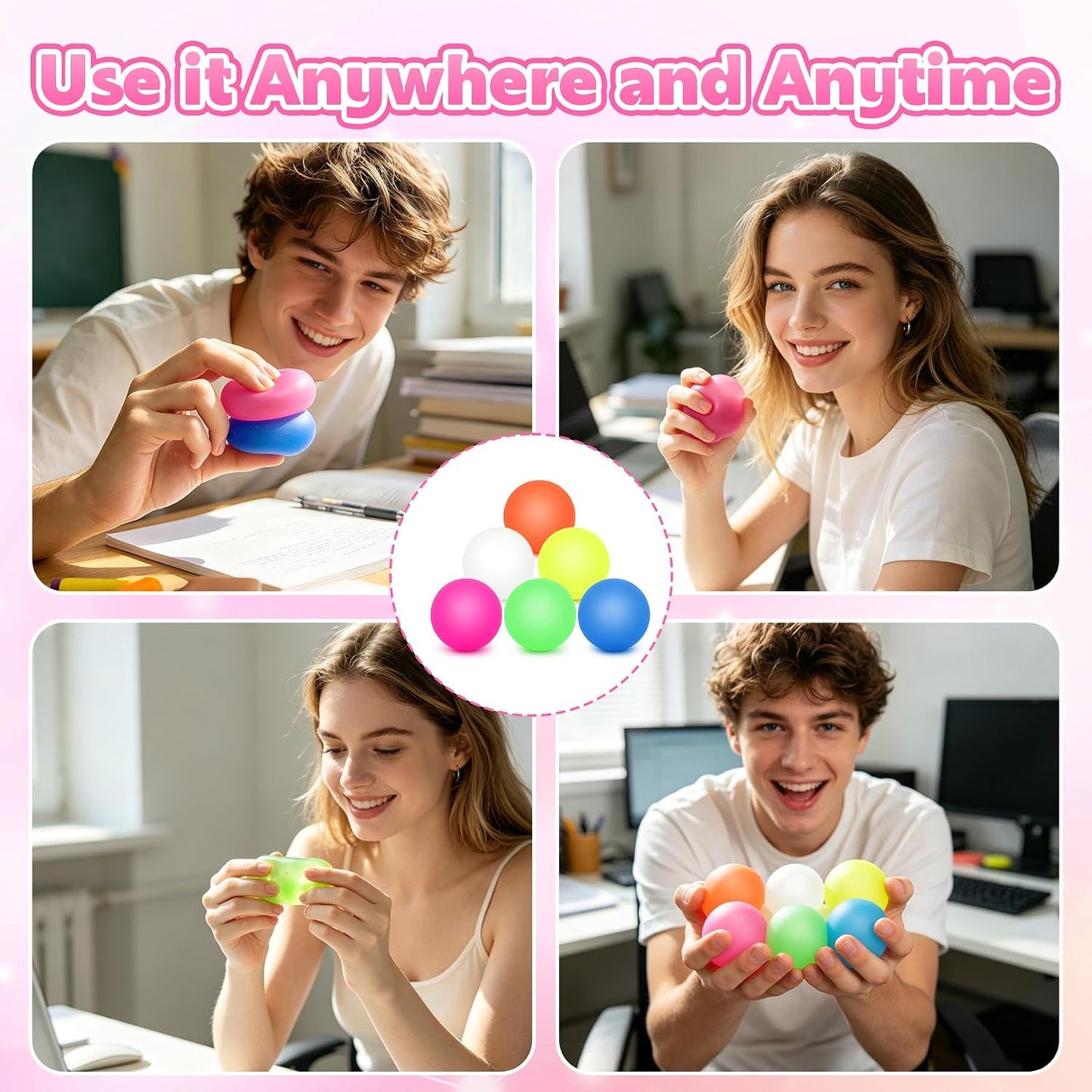 3pc Stress Balls for Adults, Squishy Ball Sensory Textured Memory Gel Fidget Toys for Kids/Adults Hand Exercises, Valentines Day Party Favors Anxiety Relief Squeeze Ball(1.80“)