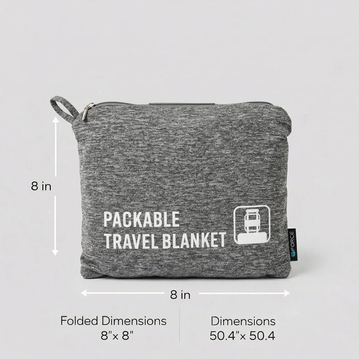 GForce Jersey Knit Travel Blanket| Packable| Fits Over Handle | Soft| Easy to Travel| Grey | Travel | Bag | Blanket |