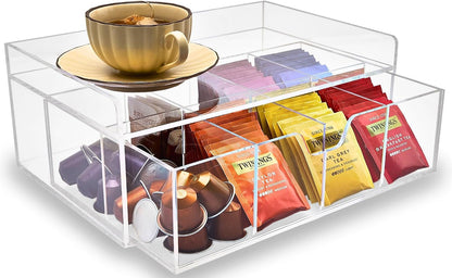 Heavy-Duty Acrylic Tea Bag Organizer, 8-Compartment Storage Box | Perfect Organizer: 8-compartment design keeps tea bags and coffee pods neatly sorted, saving space on your countertop.