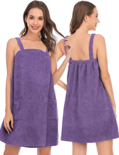 Veseacky Women Bath Wrap Towel for Womens Shower with Pocket Adjustable Spa Robe & Facial Headband