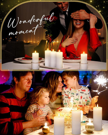 VIHOSE 12 Pack White Flameless Candles Set with Remote and Timer Flickering Flameless Battery Candles Flat Top LED Pillar for Wedding Outdoor Home Festival Decoration(D 3'' H 4'' 5'' 6'')