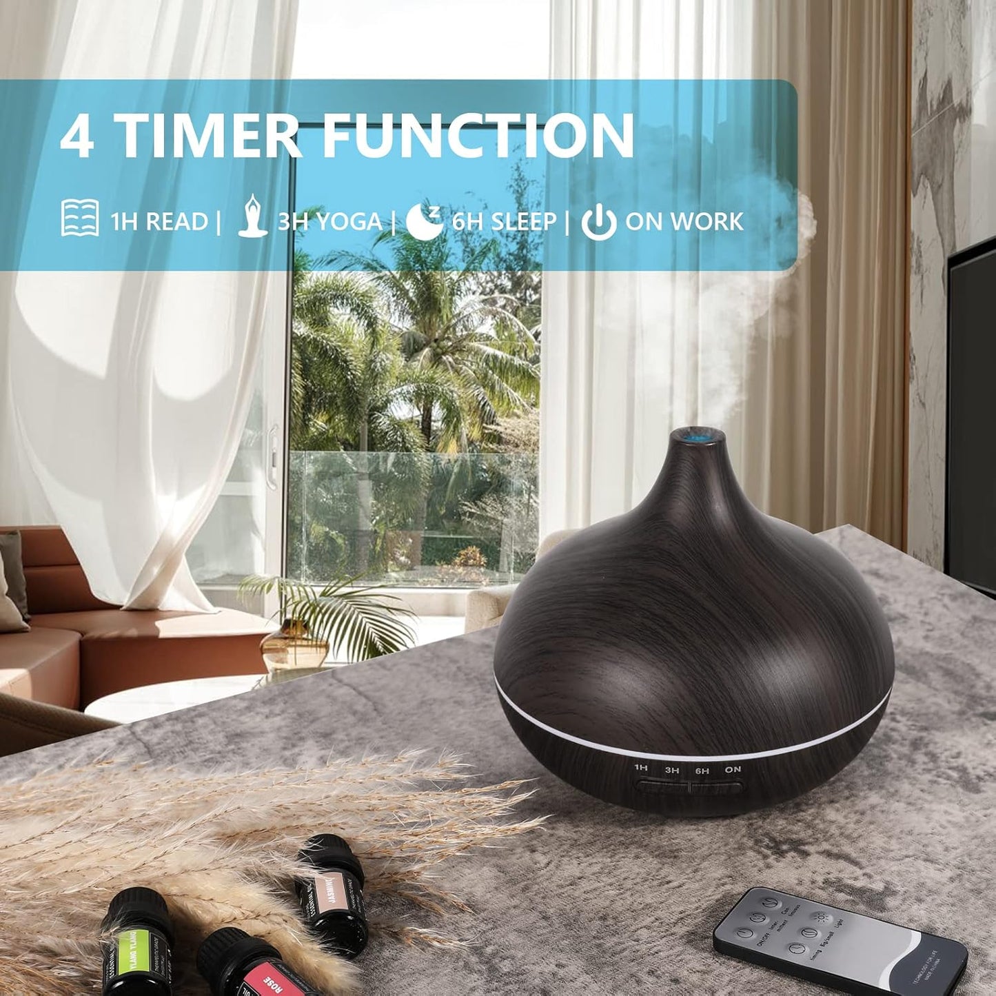 SACATR 500ml Essential Oil Diffuser with 15 Essential Oils, Ultrasonic Cool Mist Humidifier, Remote Control, 4 Timers, 15 Color Lights, Auto Shut-Off