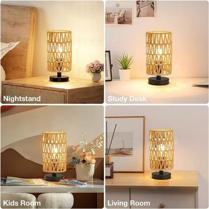 Fenmzee Small Table Lamp for Bedroom - Inline Control, Bedside Lamp with 3000K A15 LED Blub, Easy Assembly (Cream Shade - Wood Base, 9" Inline Control)