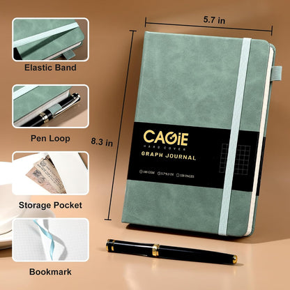 CAGIE Lined Journal Notebook for Women Men 320 Pages 100 Gsm Paper Thick Journaling Notebooks A5 Leather Journals for Writing Hardcover Journal Supplies for Work Note Taking Diary, 5.7x8.3 In, Green