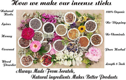 Incense Sticks Variety Pack with Wooden Holder | Nag Champa, Rose, Lavender, White Sage, Frankincense, Palo Santo & Sandalwood | Hand-Rolled Masala Incense