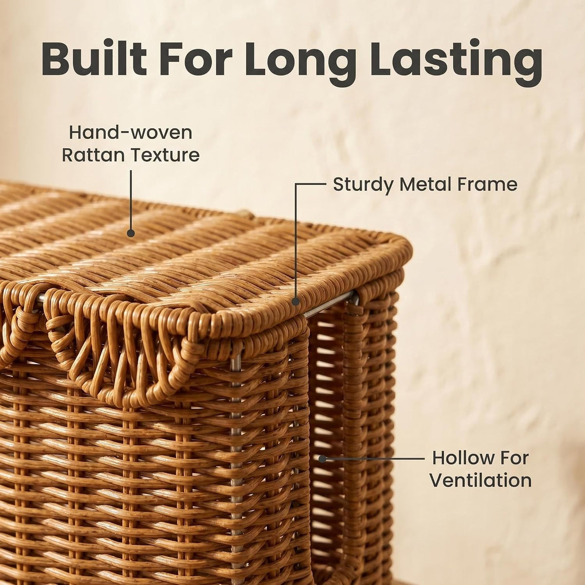 Cable Management Box Handwoven Faux Rattan Cord Basket with Lid (Scallop)
