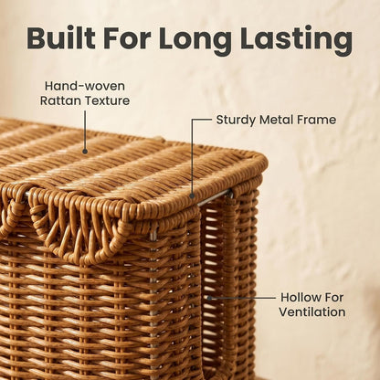 Cable Management Box Handwoven Faux Rattan Cord Basket with Lid (Scallop)