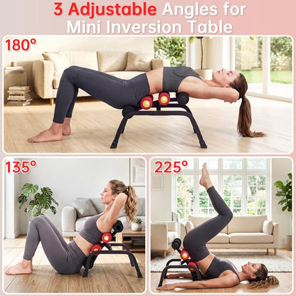 Mini Inversion Table with Rollers, Spinal Decompression Table Rollers | Back Extension Machine for Back Pain Relief, Easy to Assemble & 297 Weight Capacity, Home Gym Equipment