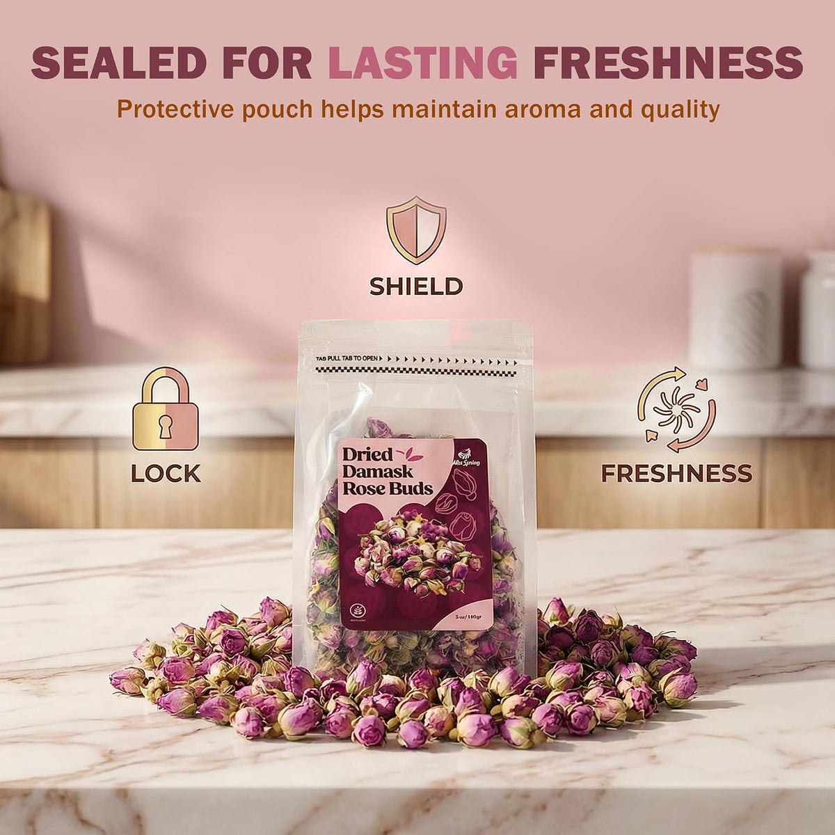 Dried Rose Buds, 5oz, Gluten Free, Non-GMO Damask Rose Tea
