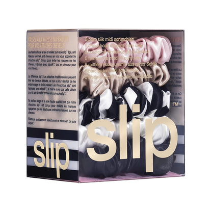 slip Back to Basics Black Midi & Large Scrunchie Set | Includes 2 Midi & 1 Large Pure Silk Scrunchies | 100% Mulberry Silk, Anti-Crease, Gentle on Hair, Prevents Breakage | Stylish & Durable