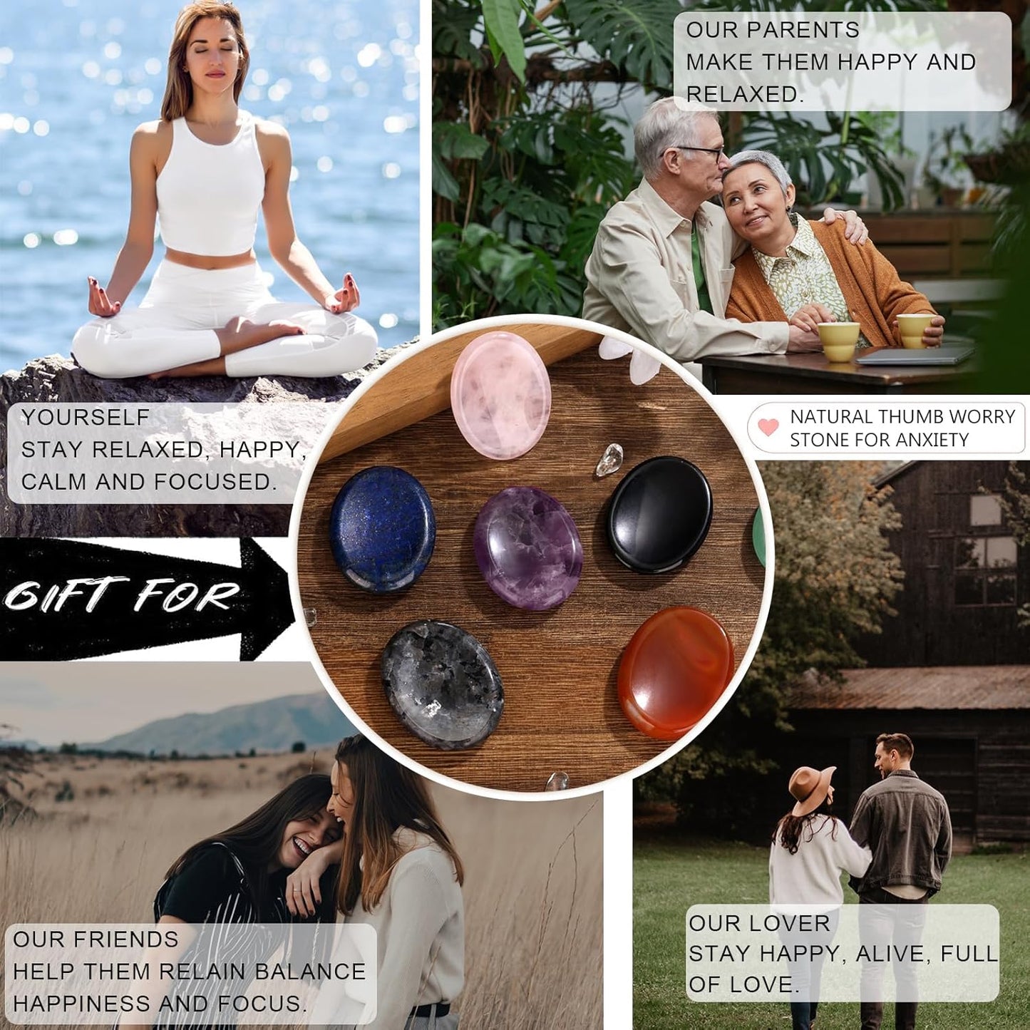 6PCS Thumb Worry Stone for Anxiety Healing Crystals Sets, Hand Carved Crystals and Healing Stones, Meditation Crystal Reiki Natural Relax Palm Stone for Anxiety Therapy Relief