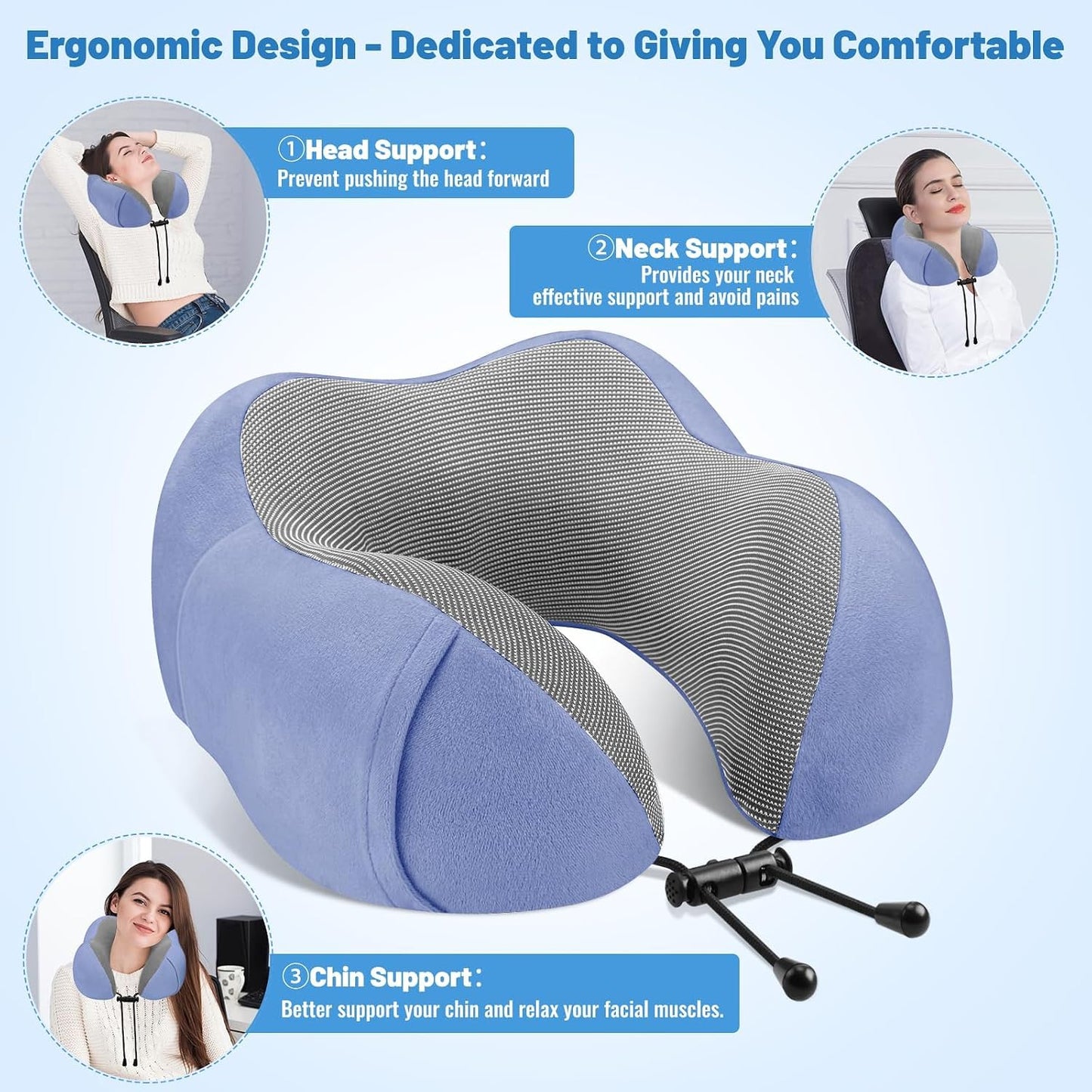 CloudBliss Travel Pillow for Airplane, Memory Foam Neck Pillow for Travel, Compact Flight Pillow with Eye Mask, Earplugs, Carry Bag, Travel Neck Pillow for Long Flight Sleep, Plane Accessories, Black