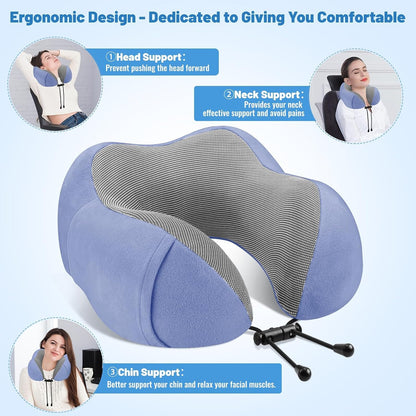 CloudBliss Travel Pillow for Airplane, Memory Foam Neck Pillow for Travel, Compact Flight Pillow with Eye Mask, Earplugs, Carry Bag, Travel Neck Pillow for Long Flight Sleep, Plane Accessories, Black
