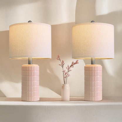 PoKat 20.75" Small Modern Ceramic Table Lamps Set of 2 for Bedroom, White Bedside Lamps for Night Stands, Farmhouse Desk Home Decor Gift Nightstand Table Lamps for Living Room End Table Beige