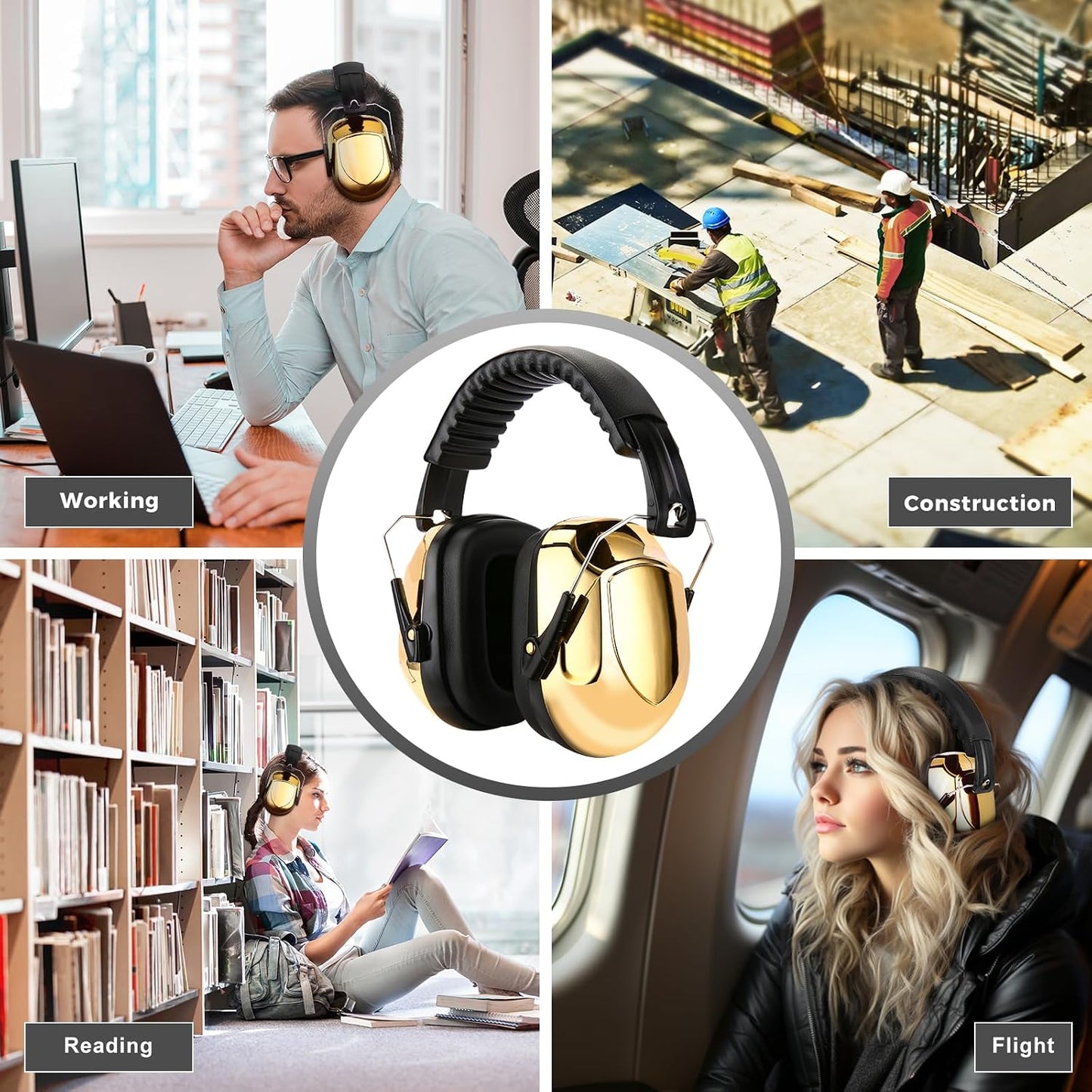 ProCase NRR 28dB Noise Reduction Ear Muffs, Foldable Adjustable Passive Noise Cancelling Headphones for Adults Kids Autism, Hearing Protection for Shooting, Construction, Mowing, Studying -Black - Colors B