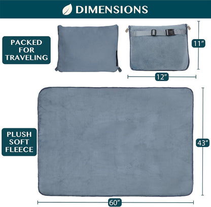 PAVILIA Travel Blanket Pillow, Soft Airplane Blanket 2-IN-1 Combo Set, Plane Blanket Compact Packable, Flight Essentials Car Pillow, Travelers Gifts Accessories Luggage Backpack Strap, 60x43 Teal Blue