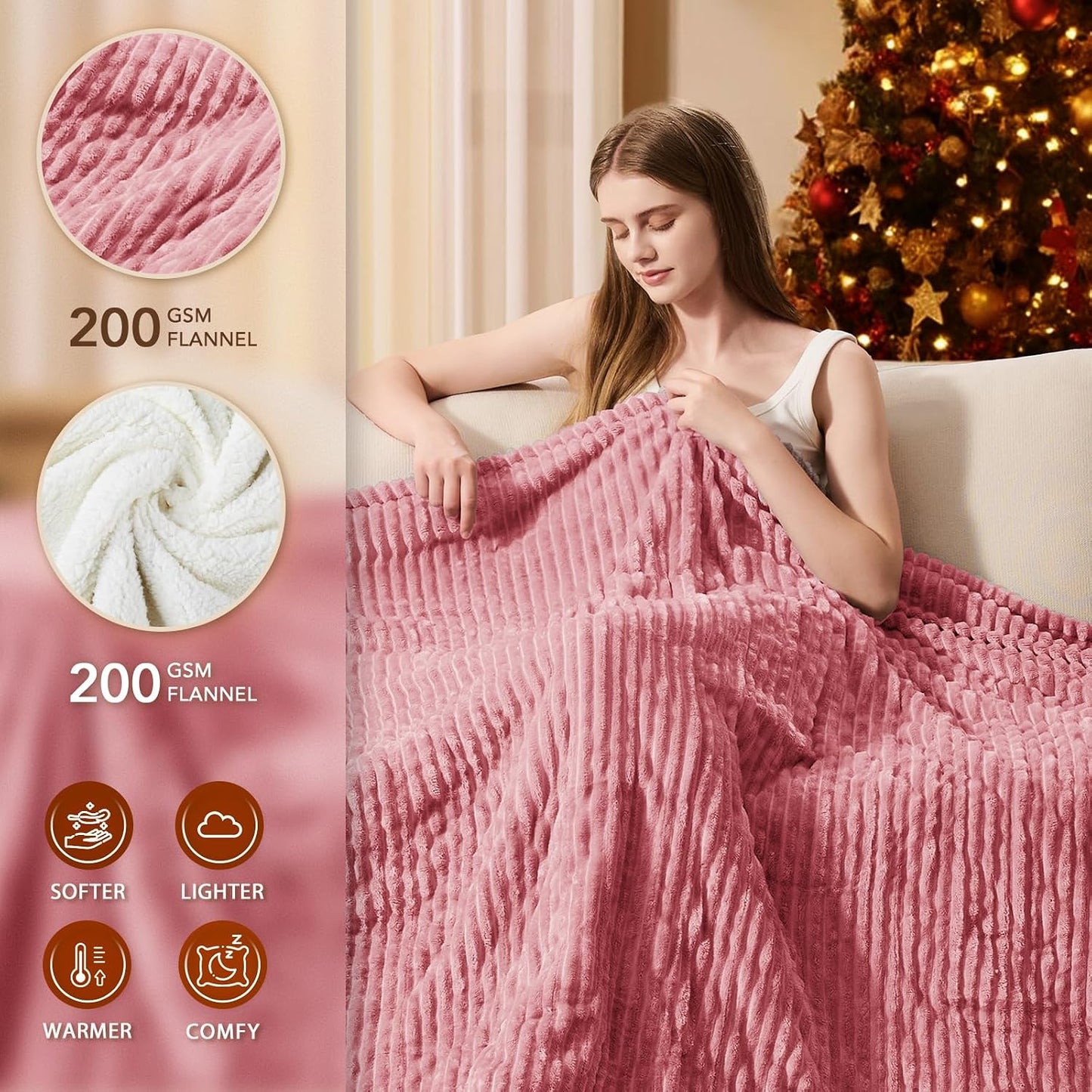 Homemate Heated Blanket Electric Throw - 50"x60" Heating Blanket Throw 1/2/4/6/8 Hours Auto-Off 10 Heat Levels Over-Heat Protection Soft Flannel Sherpa Heater ETL Certification