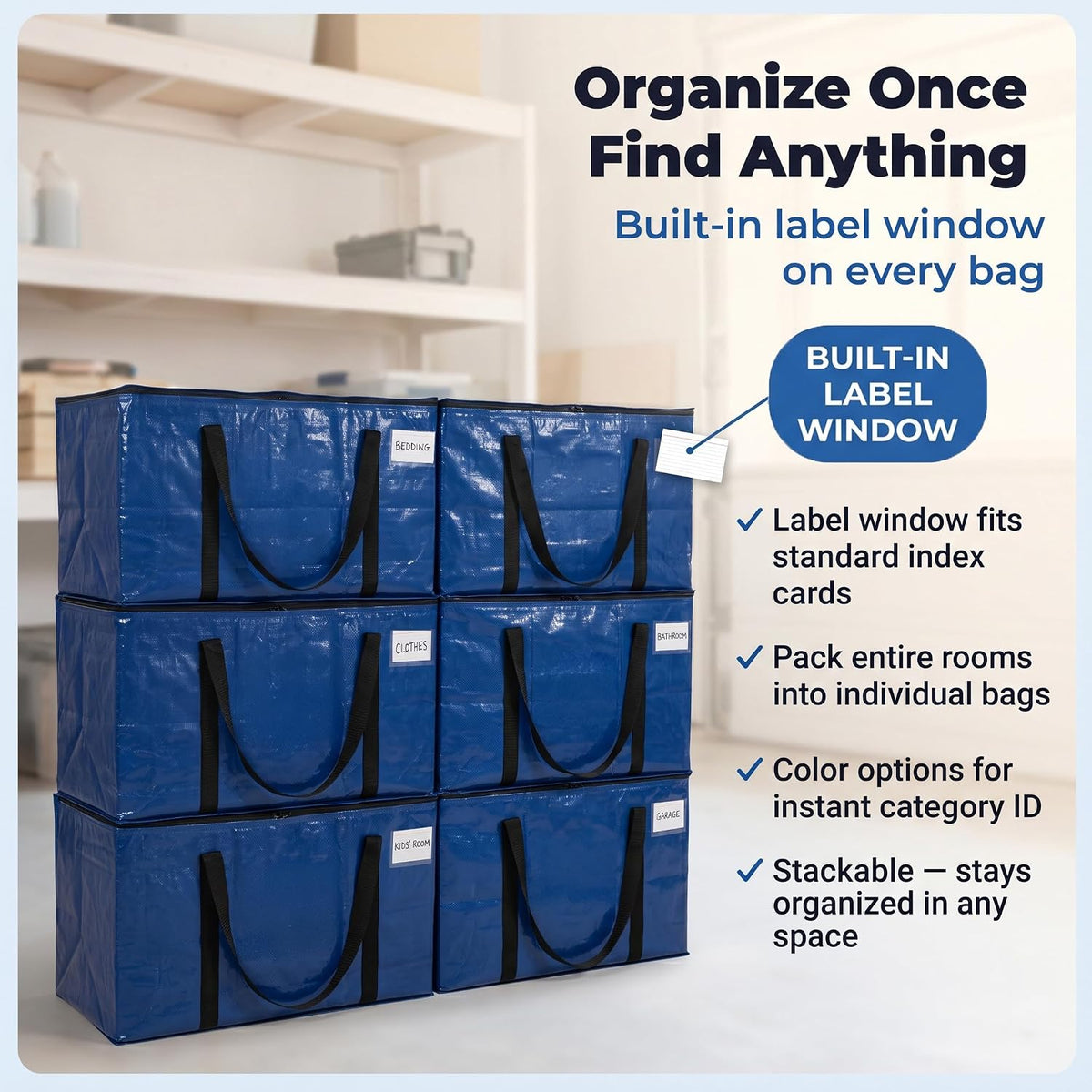 ClearSpace Heavy Duty Moving Bags - Water Resistant Storage Bags with Backpack Straps, Zippers and Handles - Large Moving Boxes for College Dorm, Travel, Closet Organization -, Clear