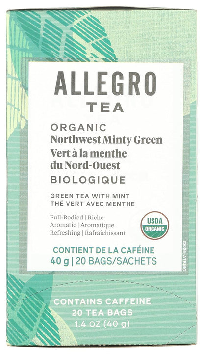 Allegro Tea, Organic Northwest Minty Green Tea Bags, 20 ct