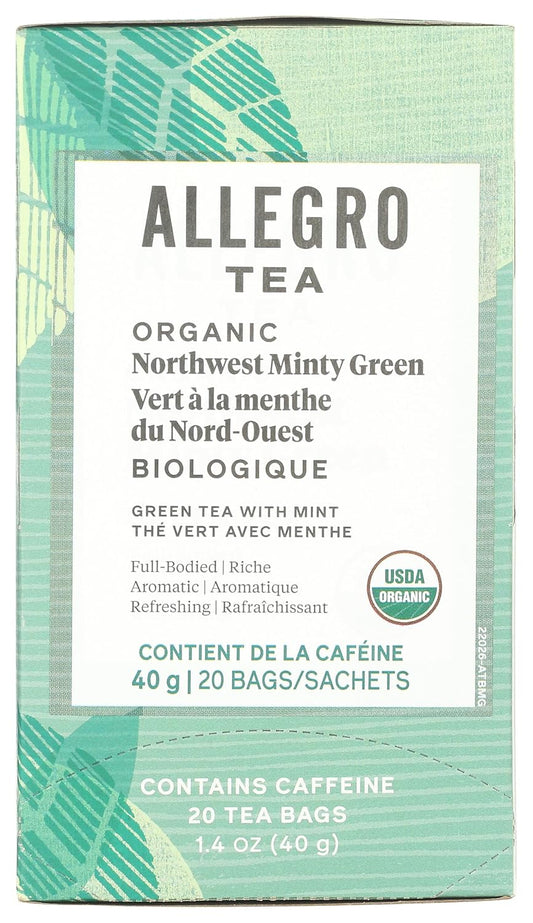 Allegro Tea, Organic Northwest Minty Green Tea Bags, 20 ct
