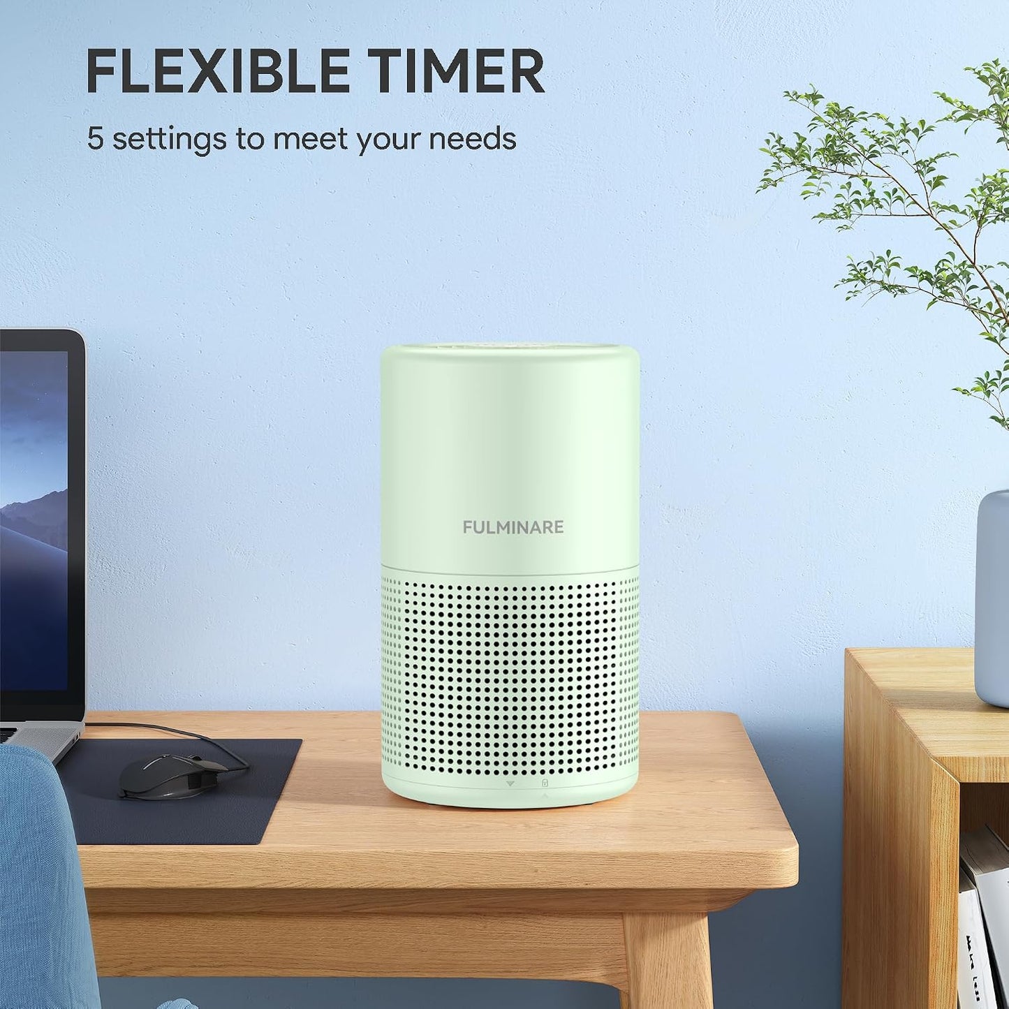 FULMINARE Air Purifiers for Home Bedroom H13 HEPA Air Purifier, 3 Speeds, Timer, 24dB, Small Mini Air Purifier with Night Light, Sage Green