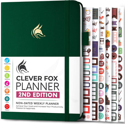 Clever Fox Planner 2nd Edition – Colorful Weekly & Monthly Goal Planner, Time Management & Productivity Organizer, Undated, A5 (Dark Teal)