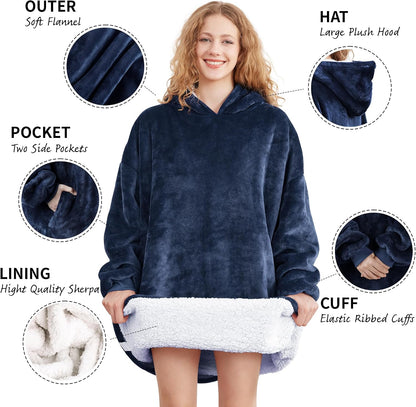 AmyHomie Wearable Blanket Hoodie for Adults & Teens,Oversized Sherpa Hooded Blanket,Warm Cozy Blanket Sweatshirt as Christmas Birthday Gifts for Women Men
